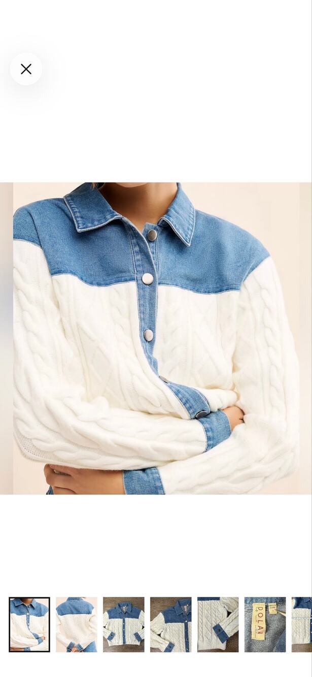 Anthropologie DOLAN Denim Cable Knit Cardigan Sweater • Medium